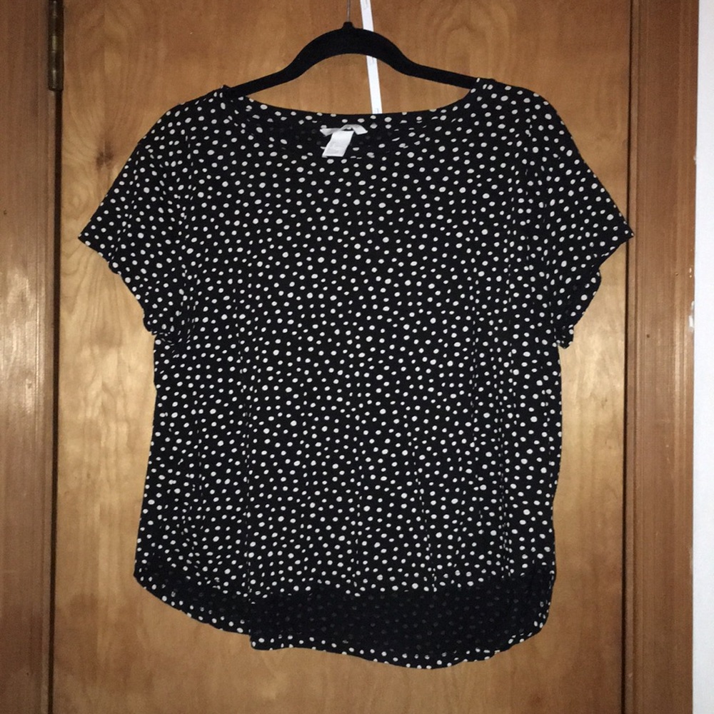 H&M Black and Tan polka dot light weight top